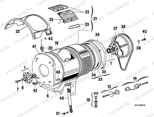 Взрыв-схема стиральной машины Electrolux EW1233T - Схема узла Drum